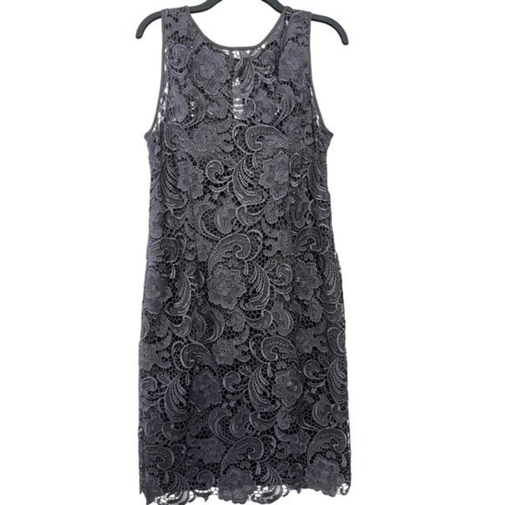 Charcoal‎ Gray Floral Guipure Lace Sleeveless Sheath Cocktail Dress Knee Length